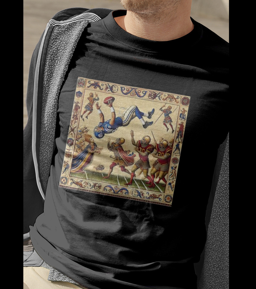 Detroit Lions Vs Washington Commanders 2025 NFL Bayeux Tapestry Style T-Shirt