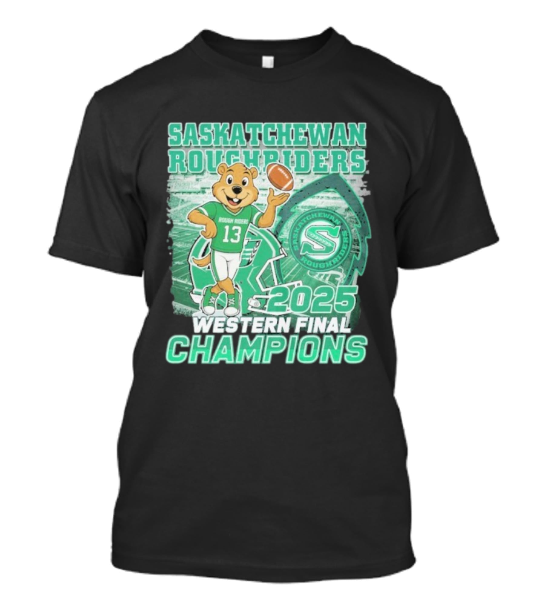 Saskatchewan Roughriders 2025 Western Final Champions Mascot Football T-Shirt