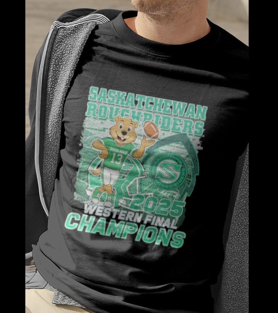 Saskatchewan Roughriders 2025 Western Final Champions Mascot Football T-Shirt