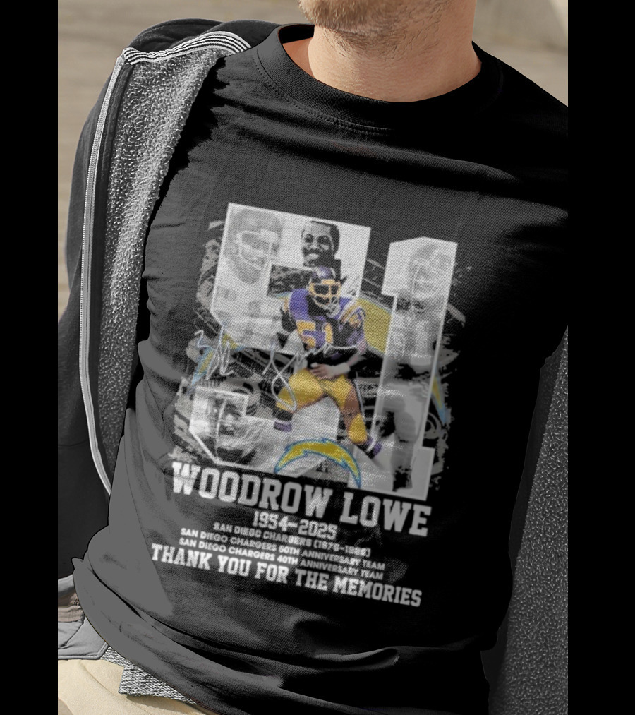 Woodrow Lowe 1954-2023 San Diego Chargers Anniversary Team Thank You For The Memories T-Shirt