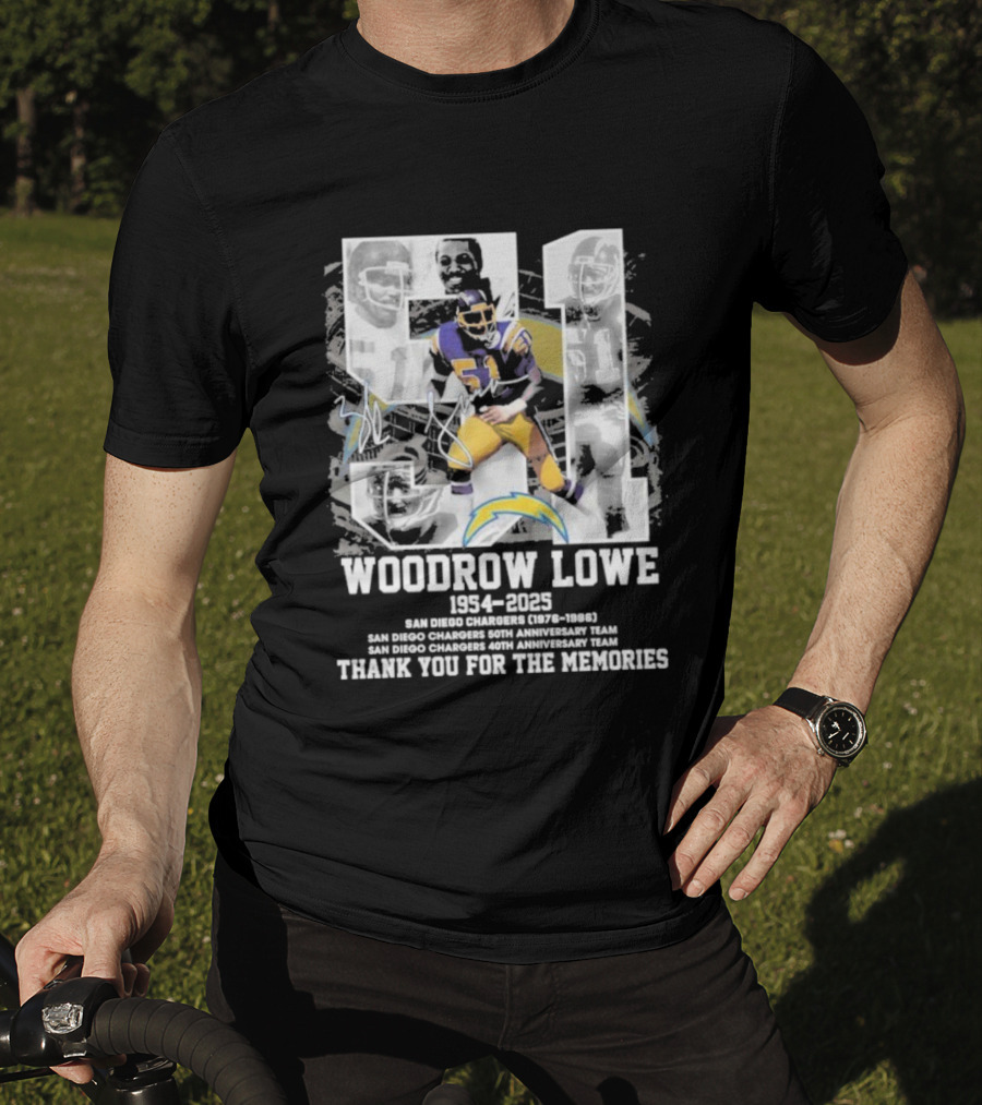 Woodrow Lowe 1954-2023 San Diego Chargers Anniversary Team Thank You For The Memories T-Shirt