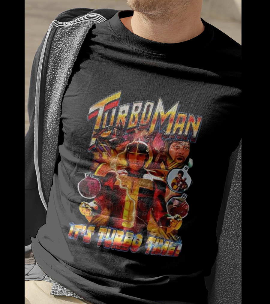 Turbo Man It's Turbo Time Christmas Bauble Lightning Hero Scene T-Shirt