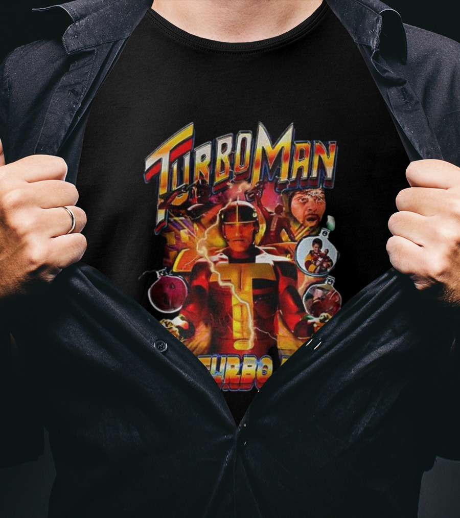 Turbo Man It's Turbo Time Christmas Bauble Lightning Hero Scene T-Shirt