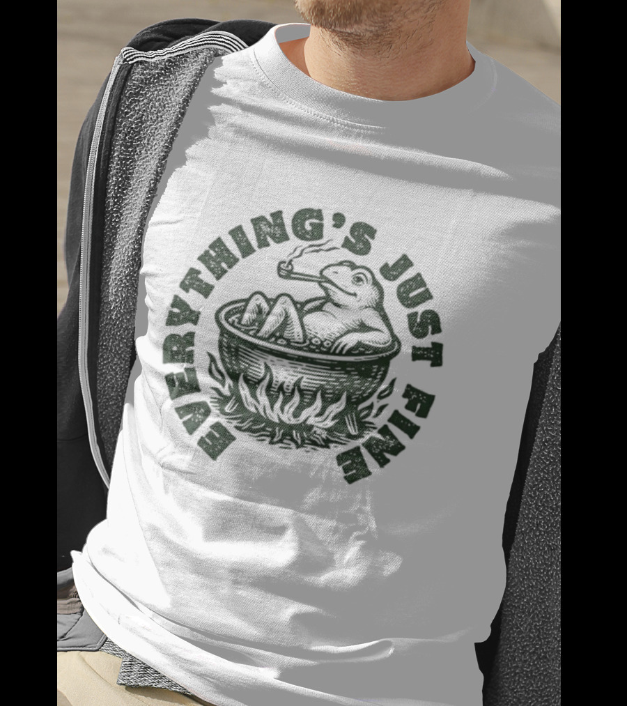 Boiling Frog Everything's Just Fine Smoking Illustration T-Shirt