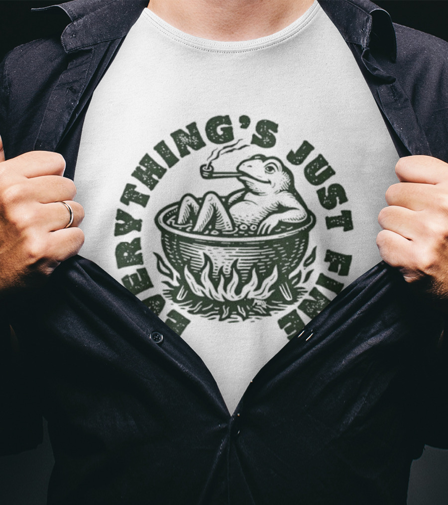 Boiling Frog Everything's Just Fine Smoking Illustration T-Shirt