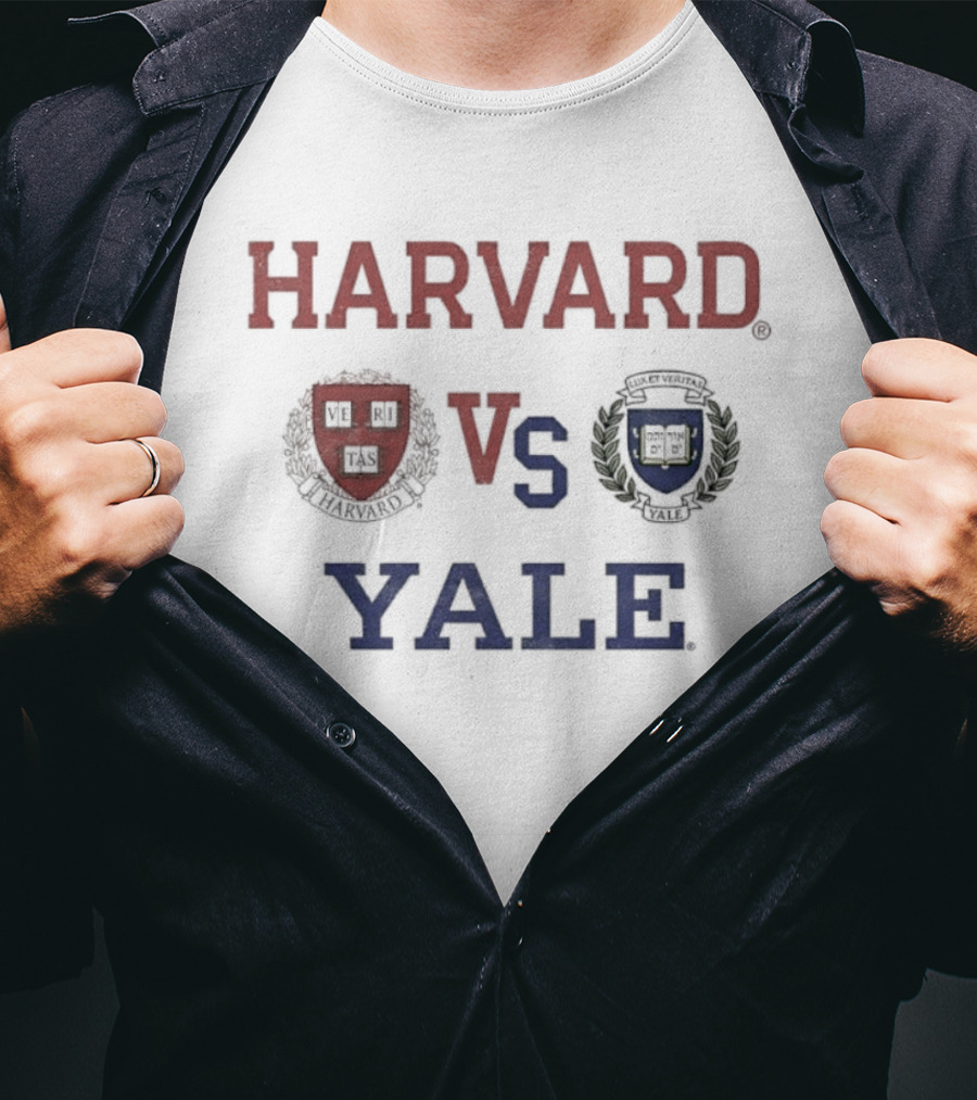Harvard Vs Yale Rivalry Matchup Iconic University Crest Faces Off T-Shirt