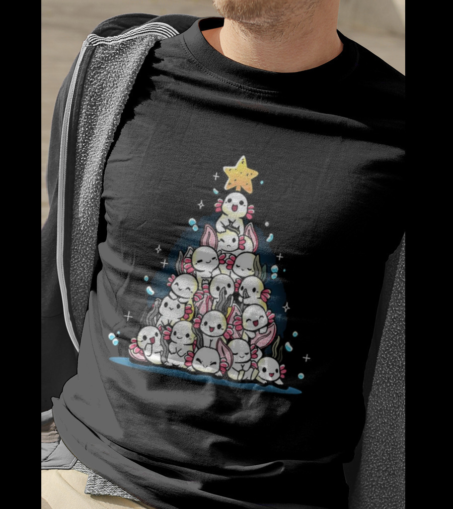 Axolotl Pyramid Shaped Christmas Tree Star Topper T-Shirt