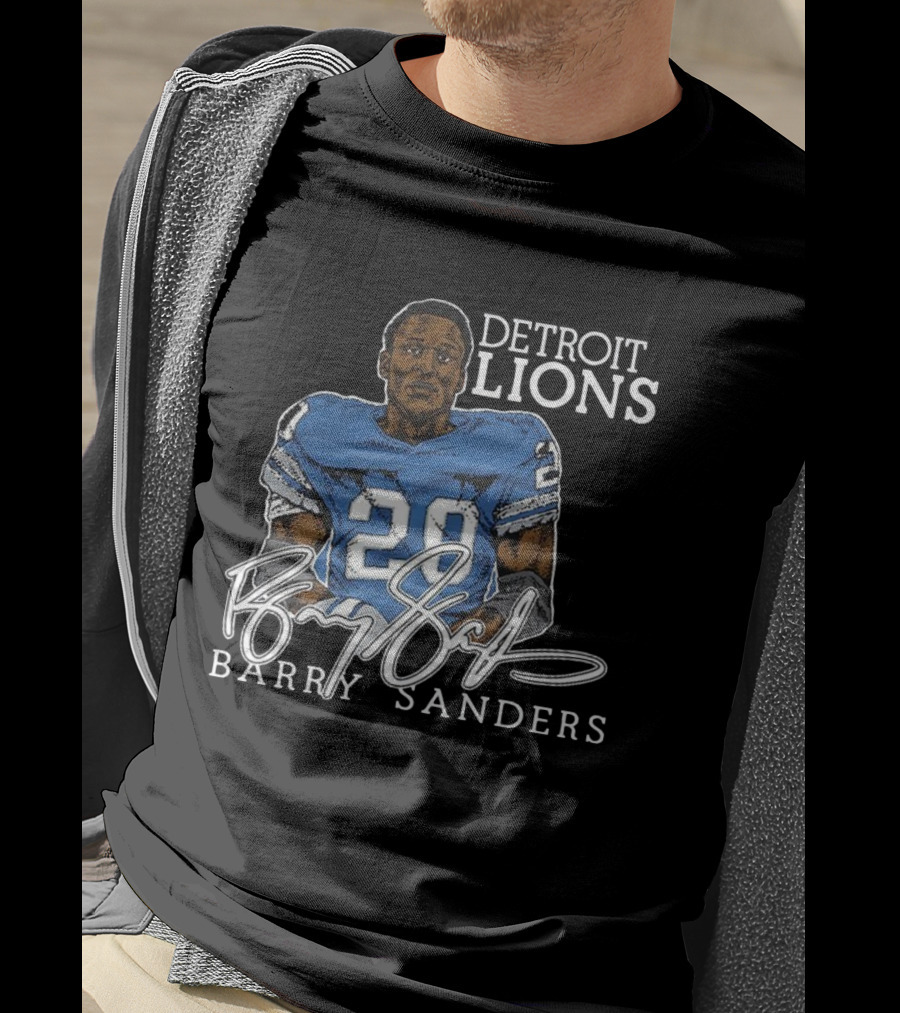 Detroit Lions Barry Sanders 20 Retired Player Classic Signature T-Shirt
