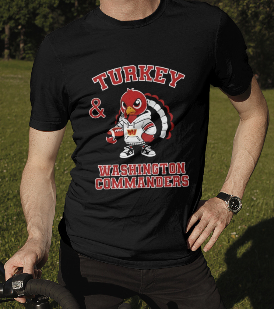 Turkey And Washington Commanders Football Thanksgiving NFL Fan Apparel T-Shirt