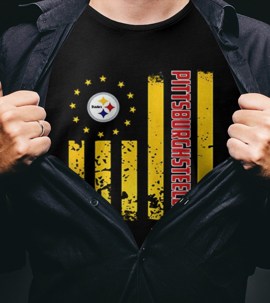 Pittsburgh Steelers American Flag NFL Steelmark Stars Stripes T-Shirt