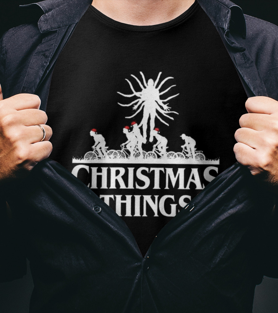 Stranger Things Christmas Demogorgon Silhouette Retro Festive Holiday Theme T-Shirt