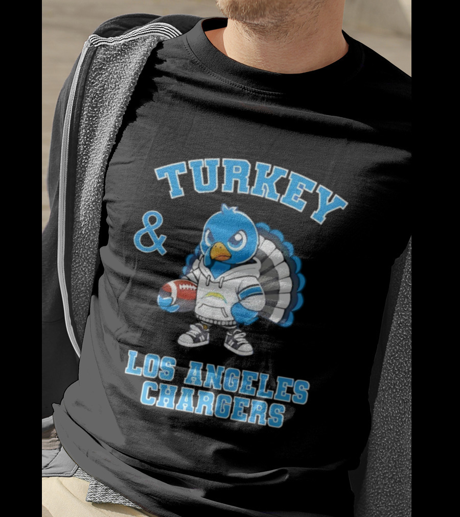 Turkey And Los Angeles Chargers Football NFL Thanksgiving Celebration T-Shirt