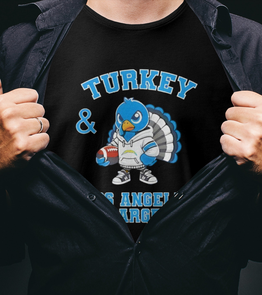 Turkey And Los Angeles Chargers Football NFL Thanksgiving Celebration T-Shirt