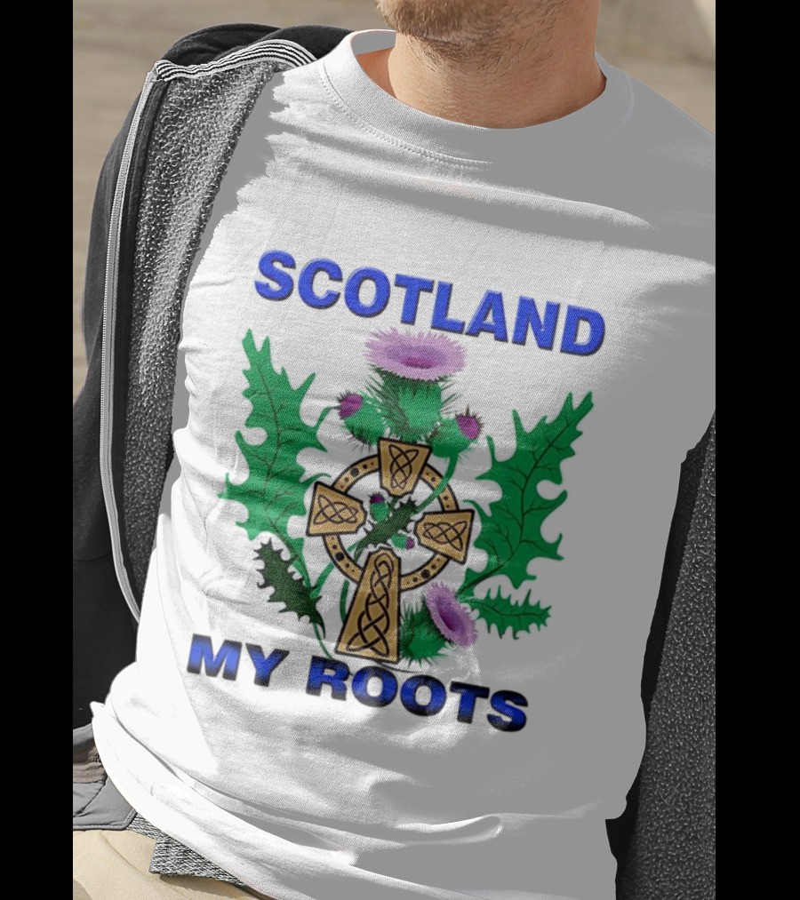 Scotland My Roots Celtic Cross Purple Thistle Heritage T-Shirt