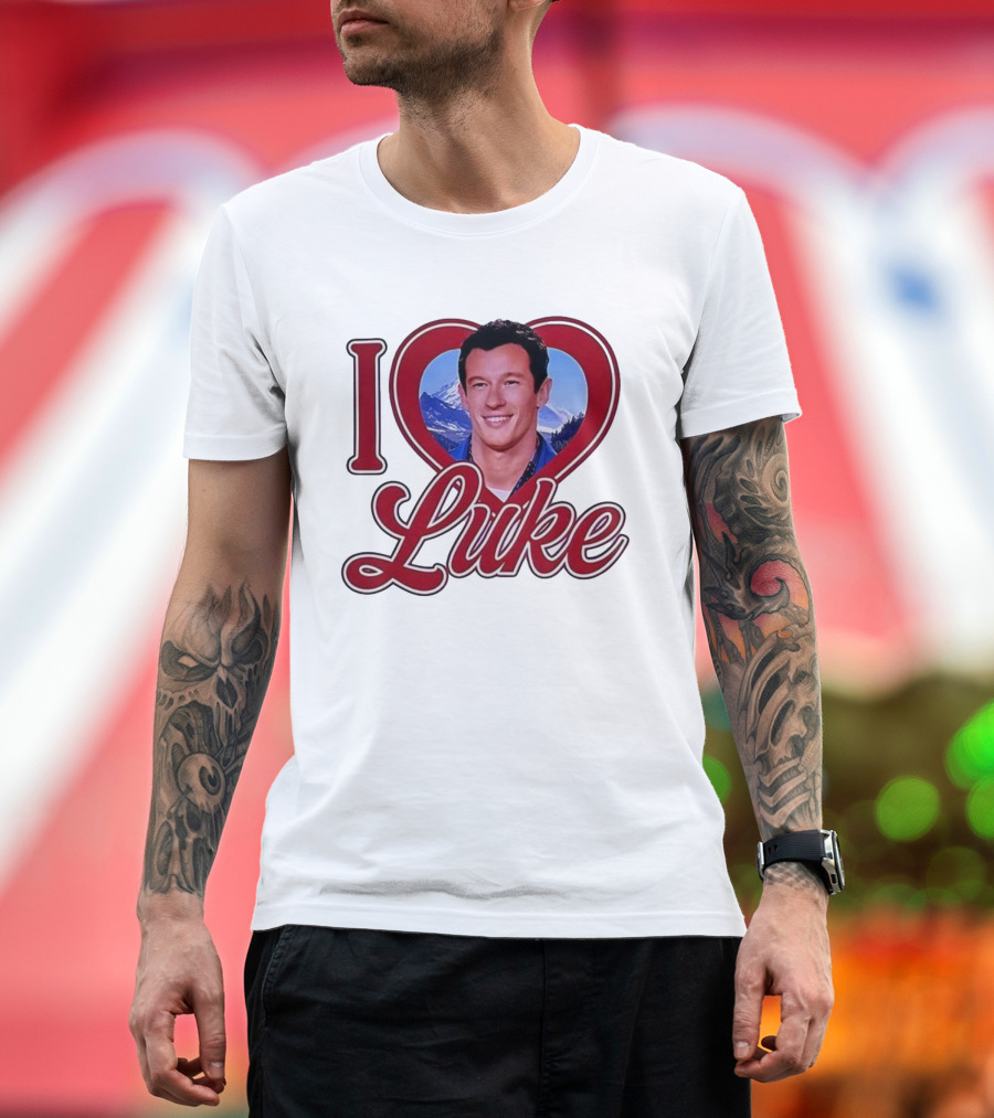 I Love Luke Heart Photo Mountain Background T-Shirt