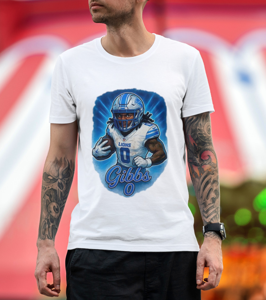 Gibbs Detroit Lions Number 0 Football Caricature T-Shirt