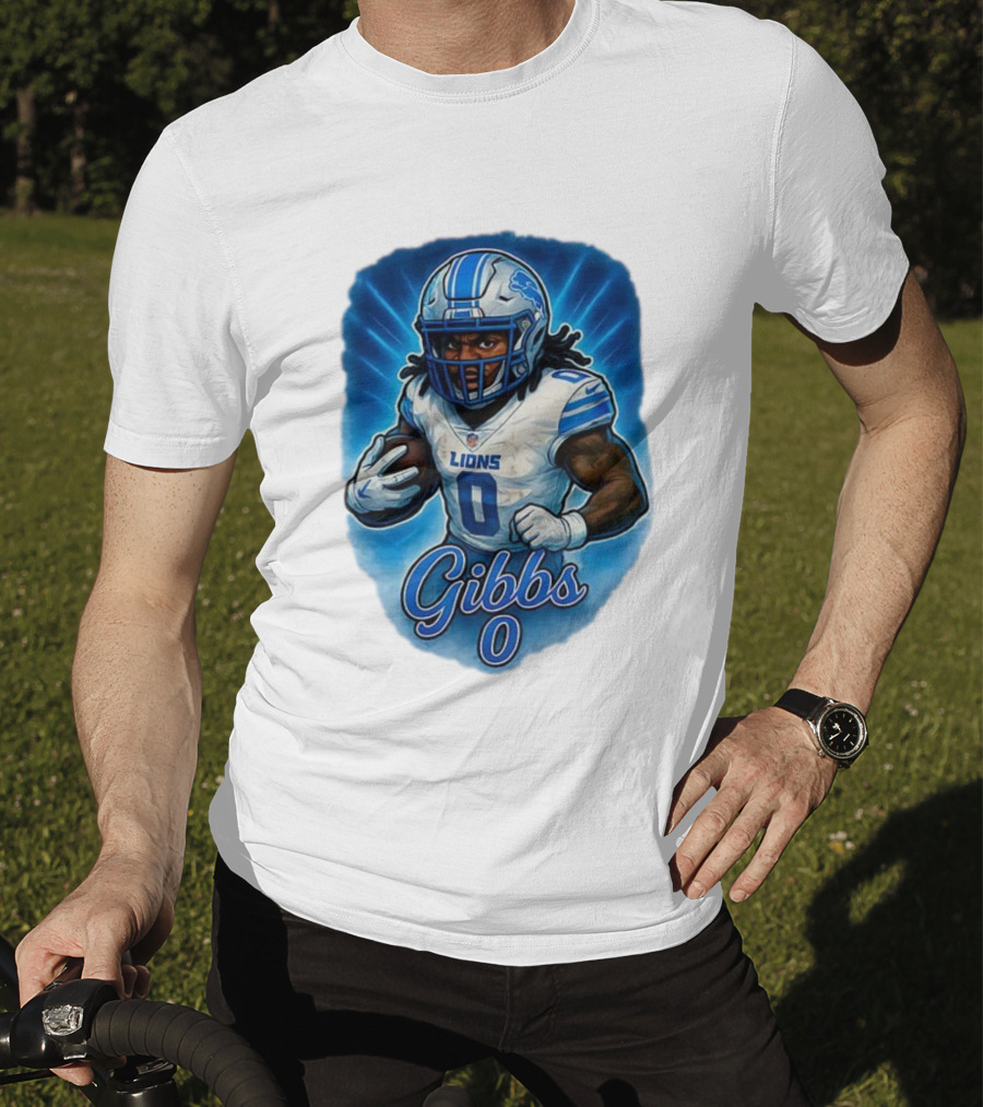 Gibbs Detroit Lions Number 0 Football Caricature T-Shirt