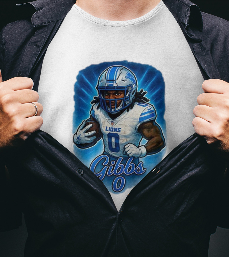 Gibbs Detroit Lions Number 0 Football Caricature T-Shirt