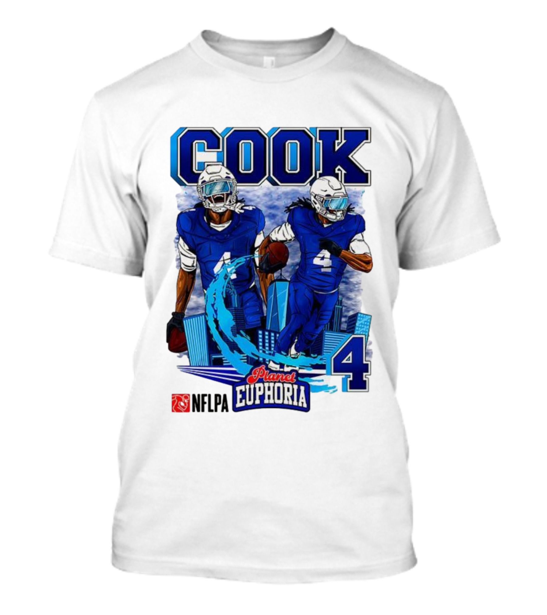 COOK NFLPA Planet Euphoria Number 4 Football Cartoon Skyline T-Shirt
