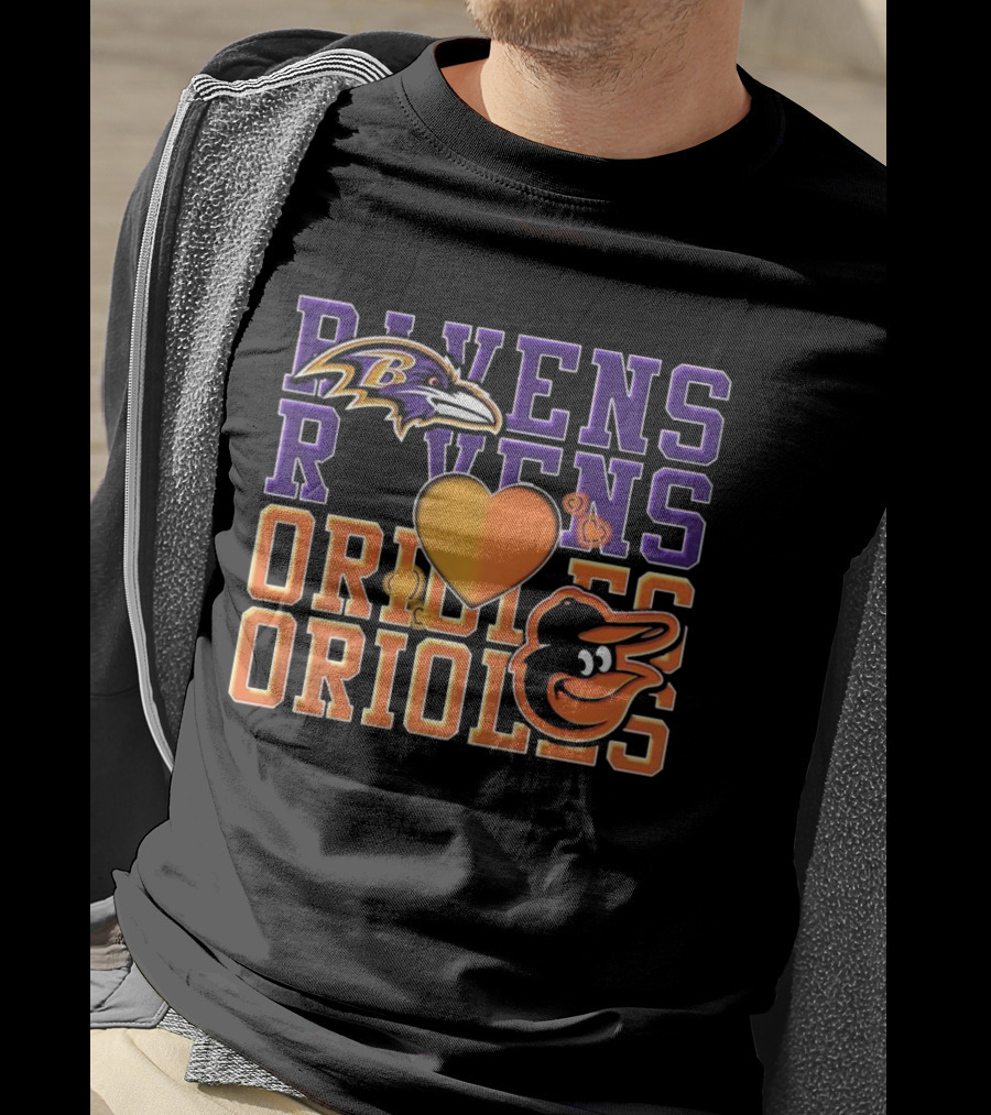 Baltimore Ravens Orioles Heart Fan Love NFL MLB T-Shirt