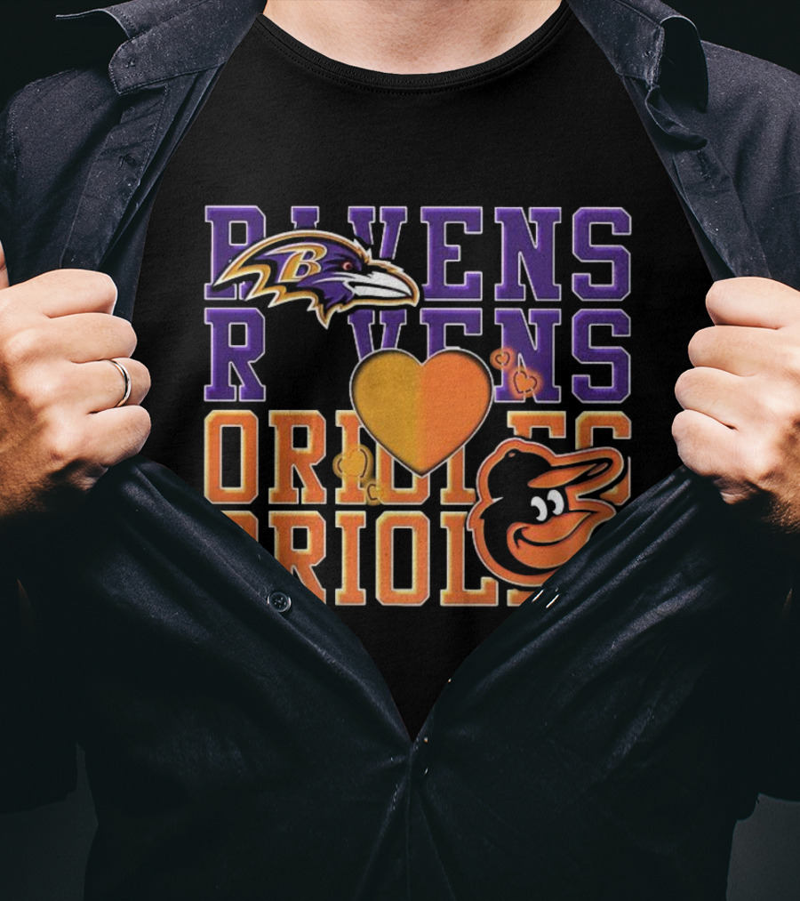 Baltimore Ravens Orioles Heart Fan Love NFL MLB T-Shirt