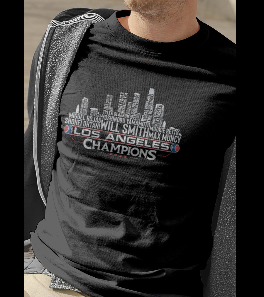 Los Angeles Champions Will Smith Max Muncy Skyline Dodgers 2025 Series T-Shirt