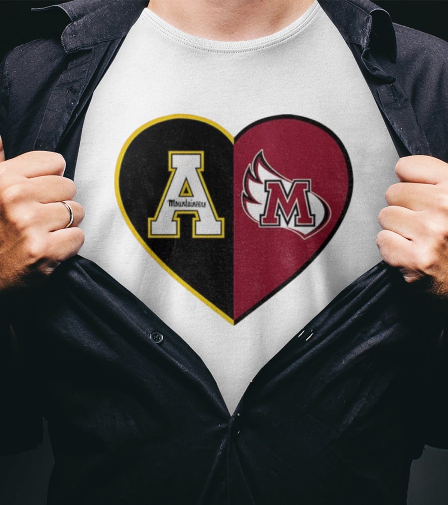 Appalachian State Mountaineers Meredith College Angels Split Heart Personalized T-Shirt