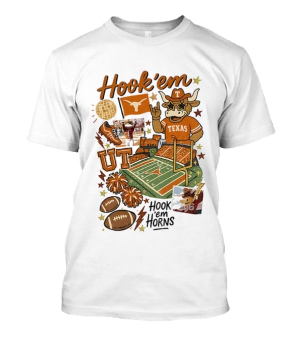 Hook 'Em Texas Longhorns Football Mascot UT Vintage NFL T-Shirt