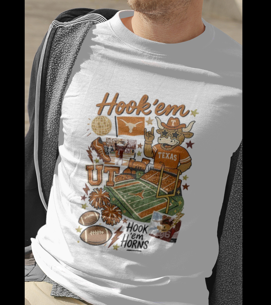 Hook 'Em Texas Longhorns Football Mascot UT Vintage NFL T-Shirt