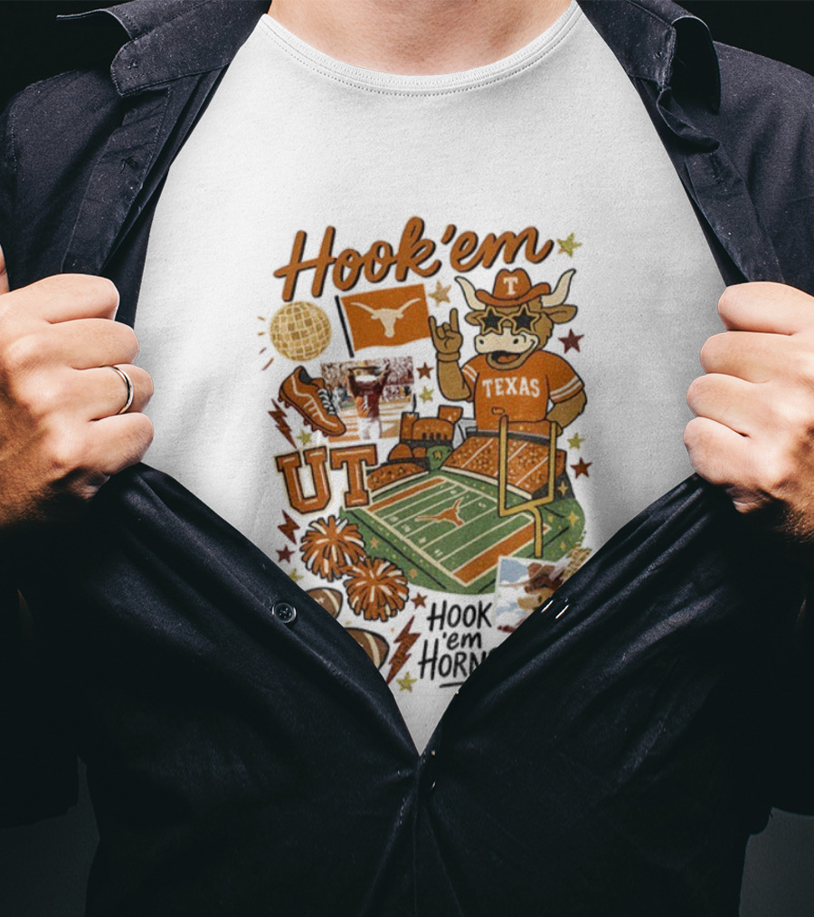Hook 'Em Texas Longhorns Football Mascot UT Vintage NFL T-Shirt