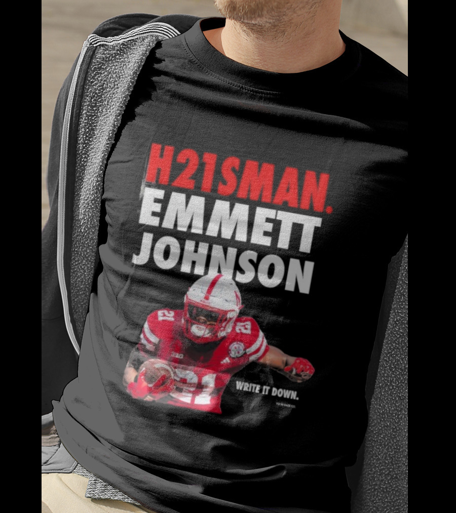 H21sman Emmett Johnson Write It Down Nebraska Cornhuskers T-Shirt