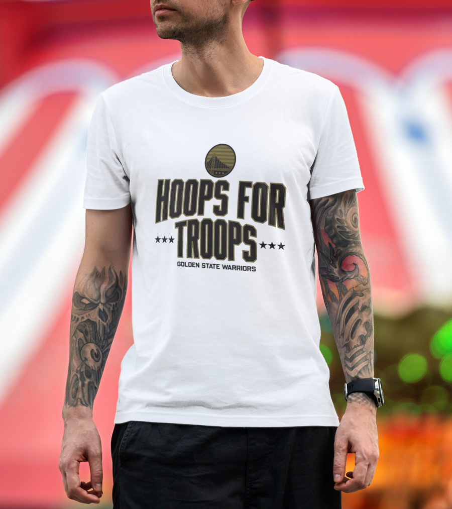 Golden State Warriors Hoops For Troops Stars And Bridge Emblem T-Shirt