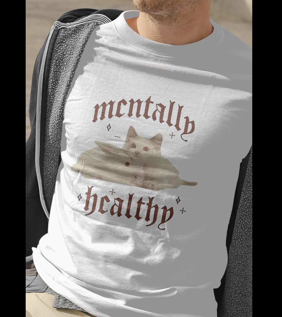 Mentally Healthy Cats And Rabbits Vintage Style Cute Animal Theme T-Shirt