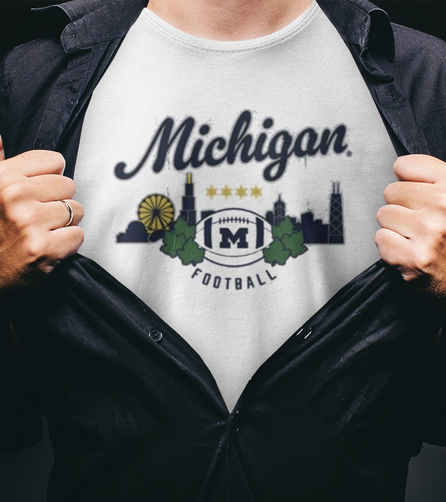 Michigan Skyline Chicago Ferris Wheel Leaves Football Stars T-Shirt