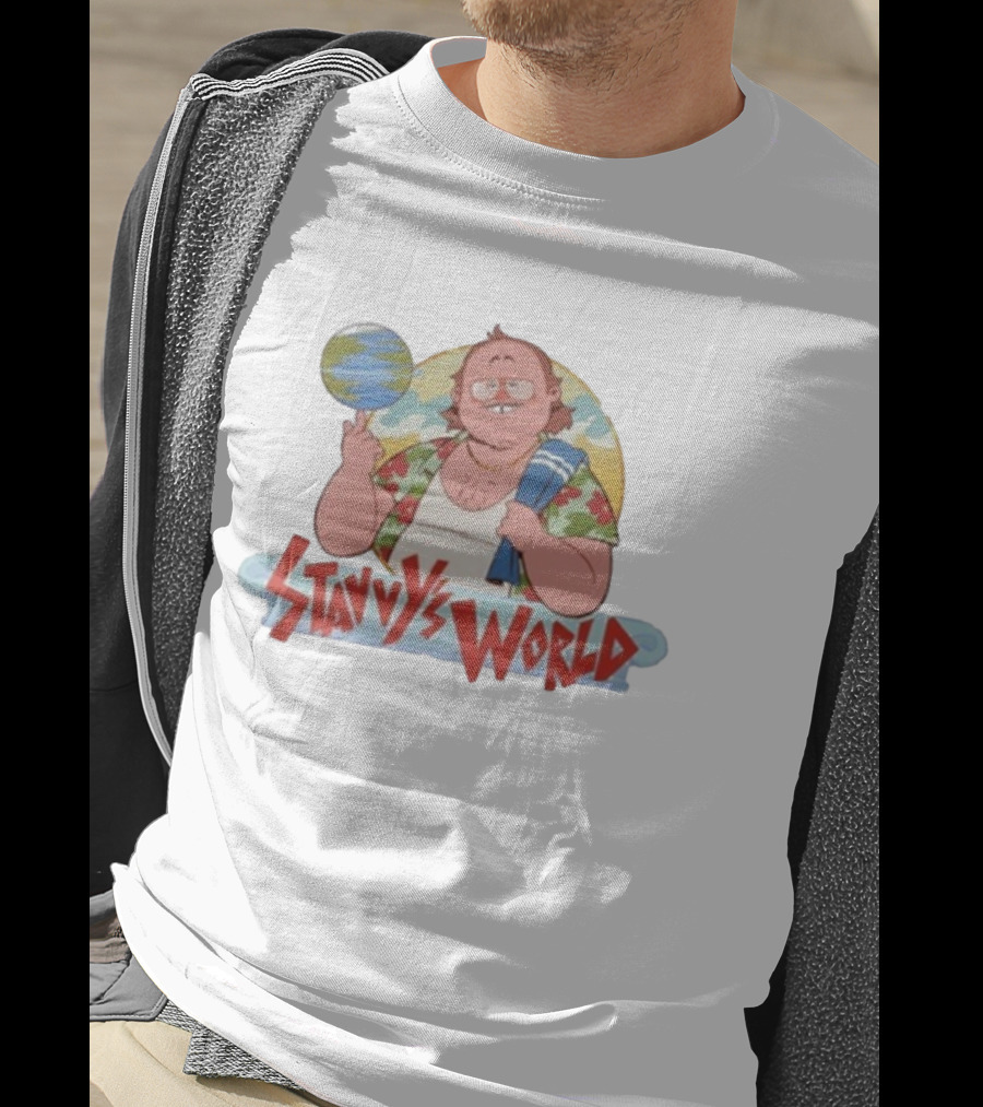 Stavvy's World Cartoon Style Adventure Stavros Halkias Comedic Character With Globe T-Shirt