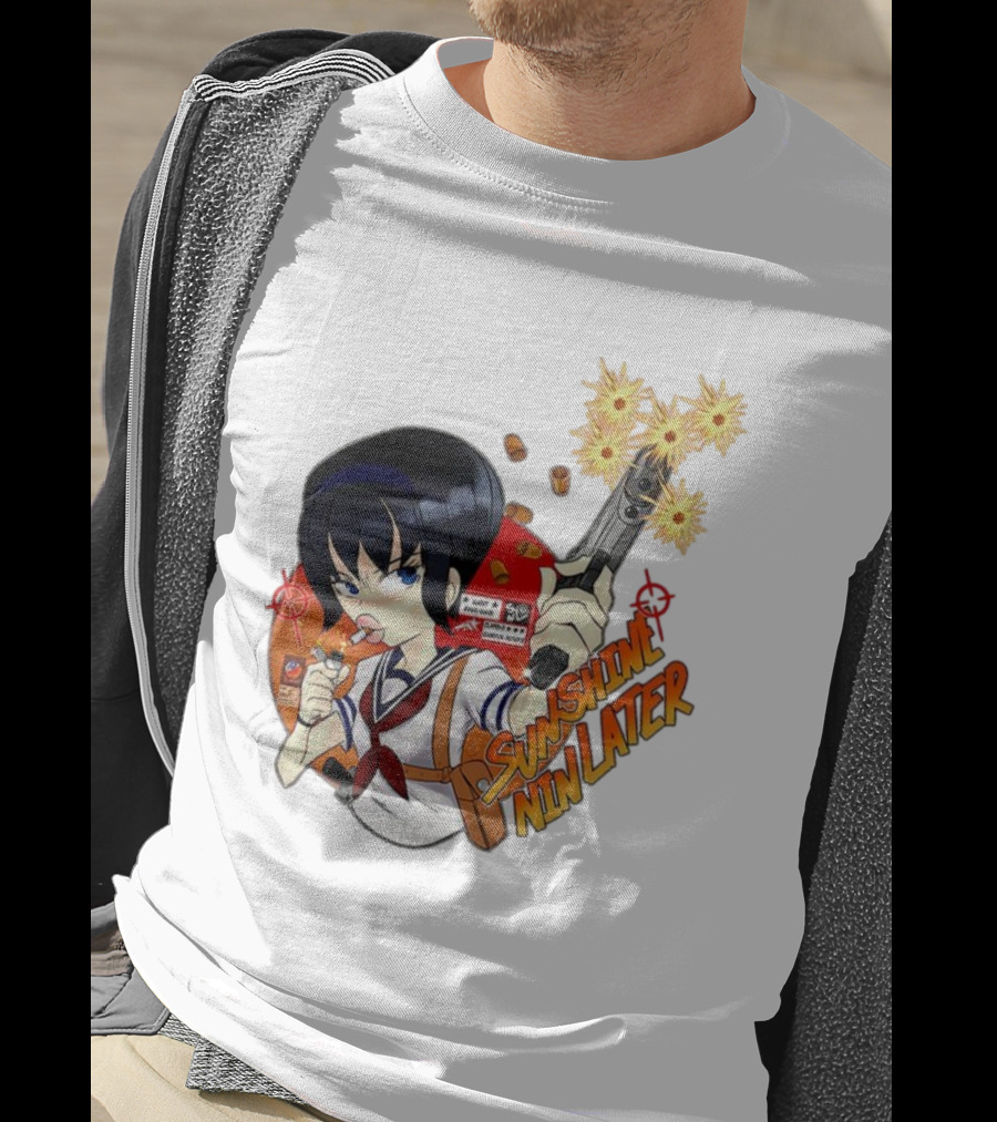 Sunshine Nin Later Anime Character Smoking Gun Action Scene T-Shirt
