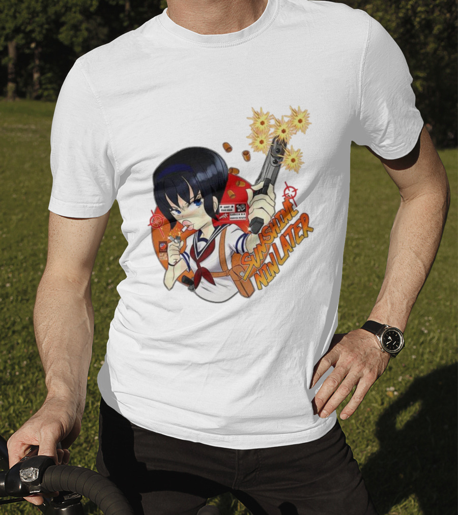 Sunshine Nin Later Anime Character Smoking Gun Action Scene T-Shirt