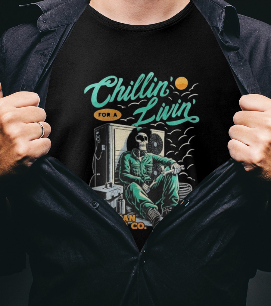 Chillin’ For A Livin’ Skeleton Workman Trading Co Retro Style T-Shirt
