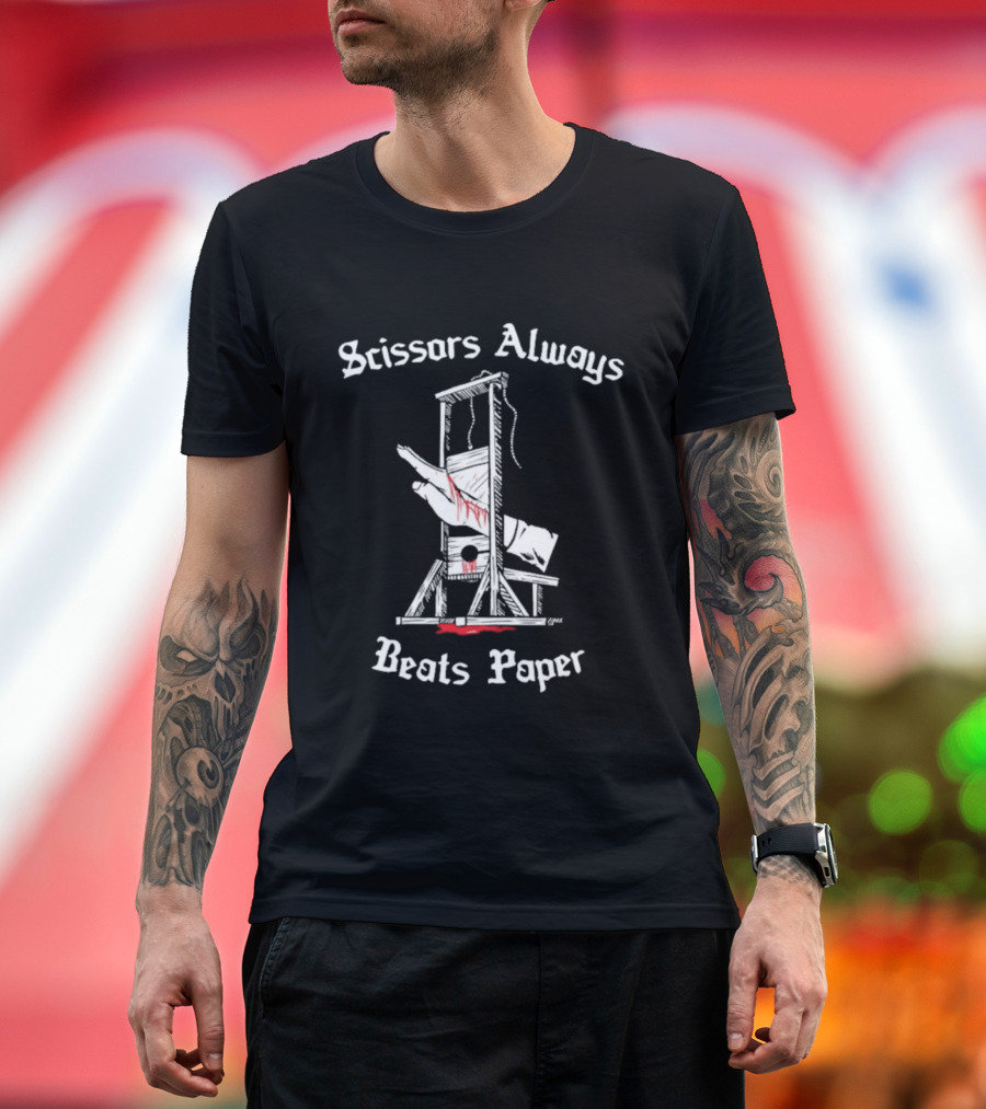 Scissors Always Beats Paper Guillotine Hand Illustration T-Shirt