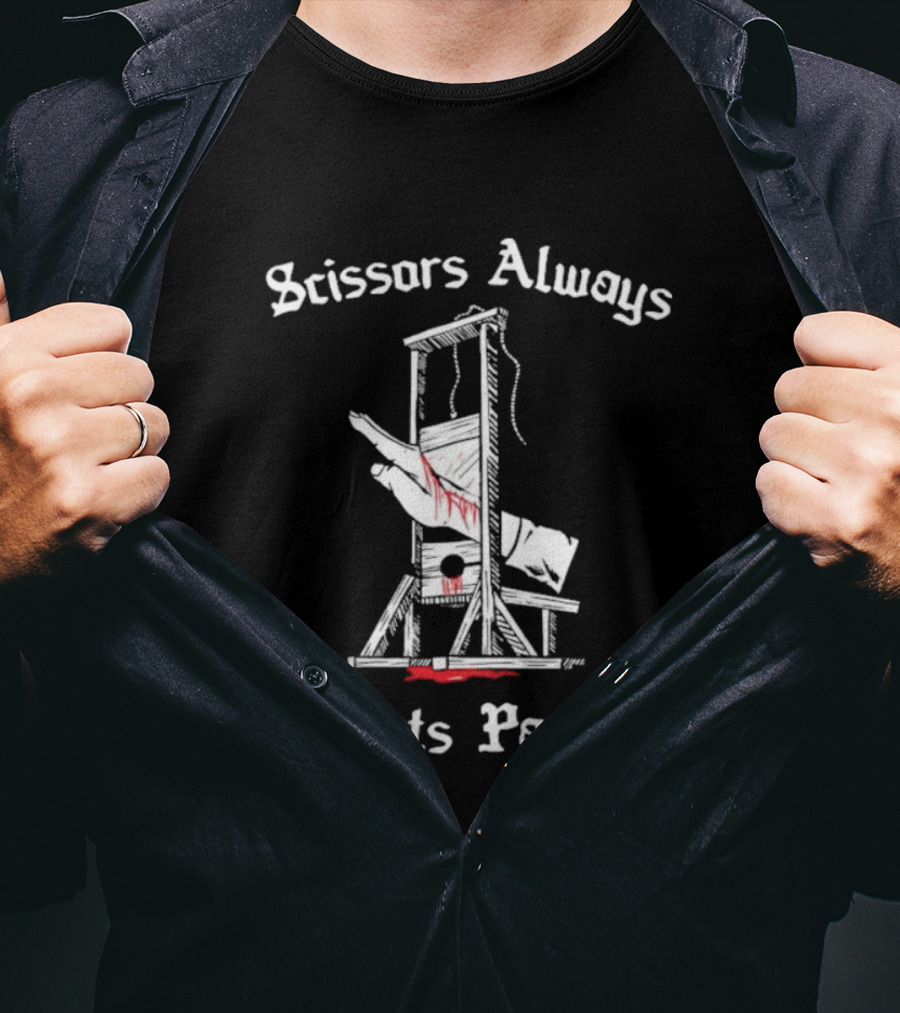 Scissors Always Beats Paper Guillotine Hand Illustration T-Shirt