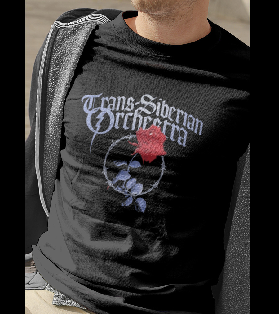Trans-Siberian Orchestra Barbed Wire Rose Red Blue Typography T-Shirt