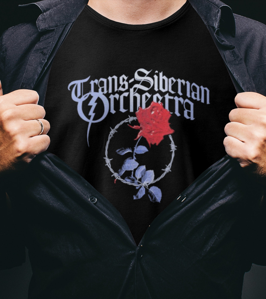 Trans-Siberian Orchestra Barbed Wire Rose Red Blue Typography T-Shirt
