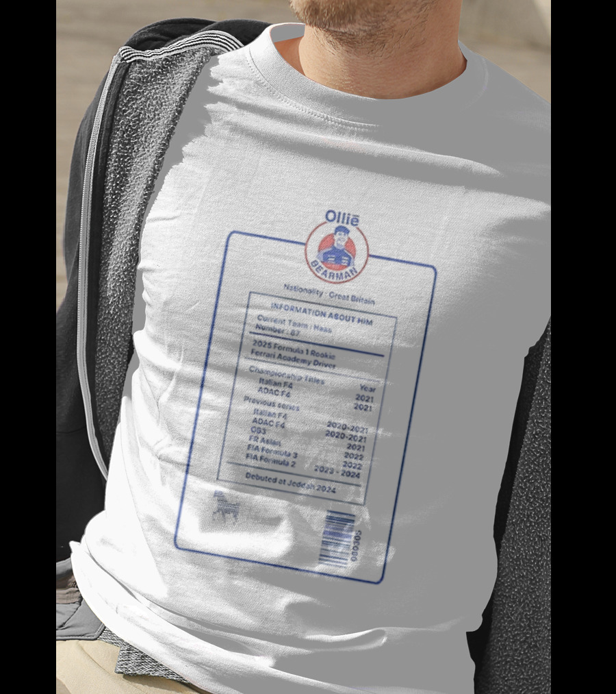 Ollie Bearman Prema Racing Great Britain F1 Racing Information T-Shirt