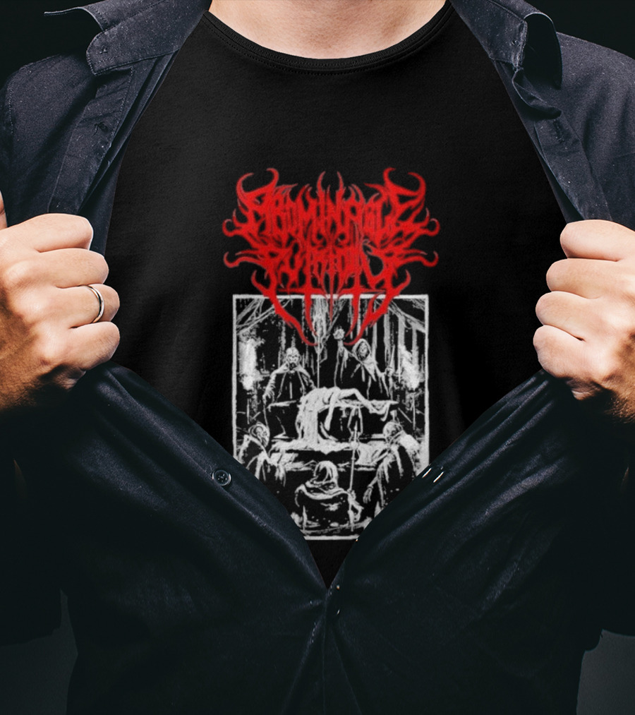 Abominable Putridity Digital Unholy Extreme Metal Art Red Logo Skeleton Design T-Shirt