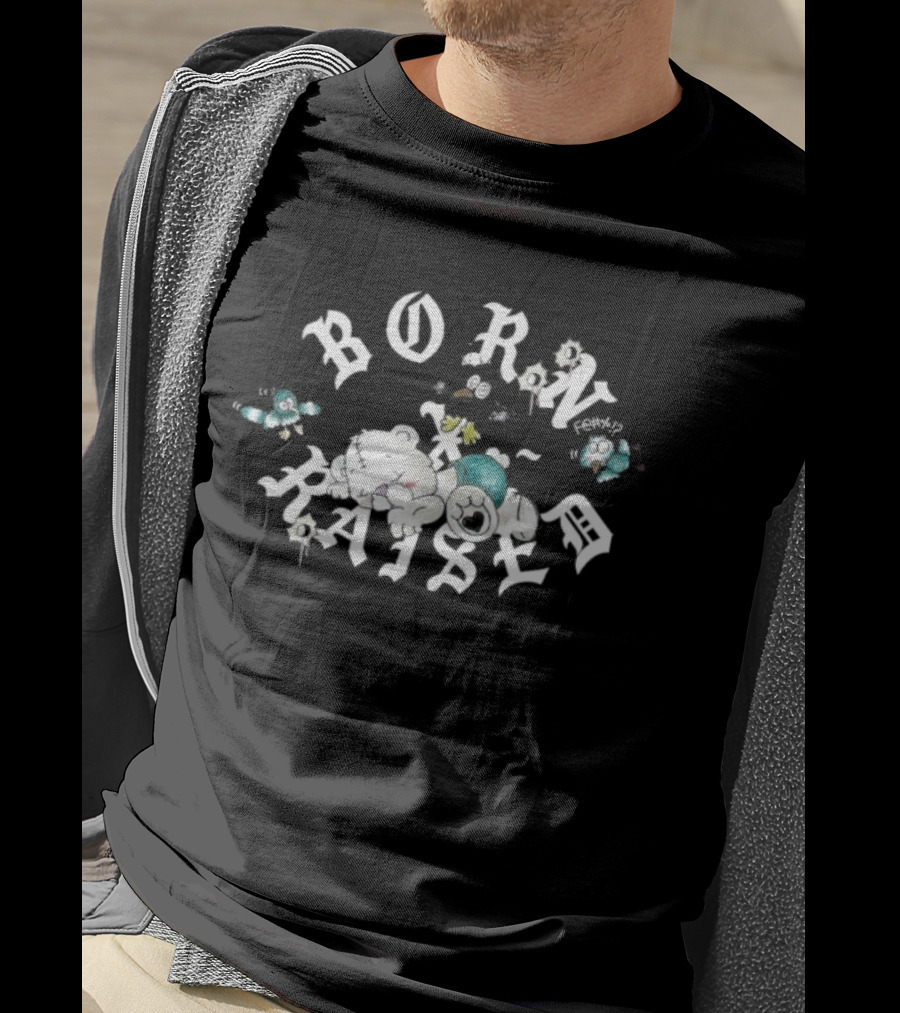 Born X Raised Vargas Rocker Cloudy Sky Letters And Birds T-Shirt
