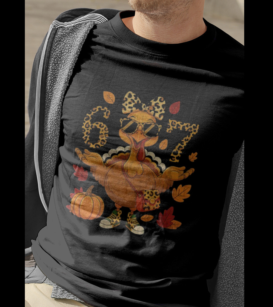 Boujee Turkey Leopard Bow 6 7 Meme Happy Thanksgiving Fall T-Shirt