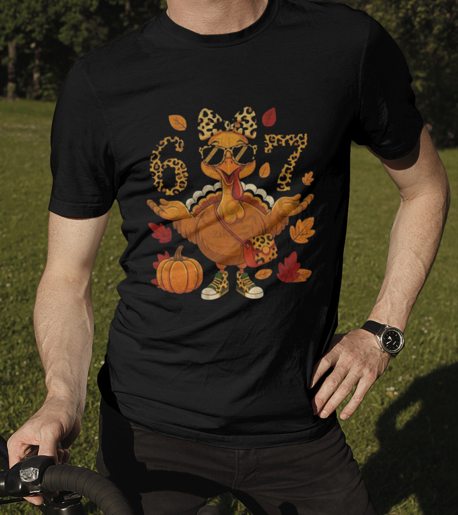 Boujee Turkey Leopard Bow 6 7 Meme Happy Thanksgiving Fall T-Shirt