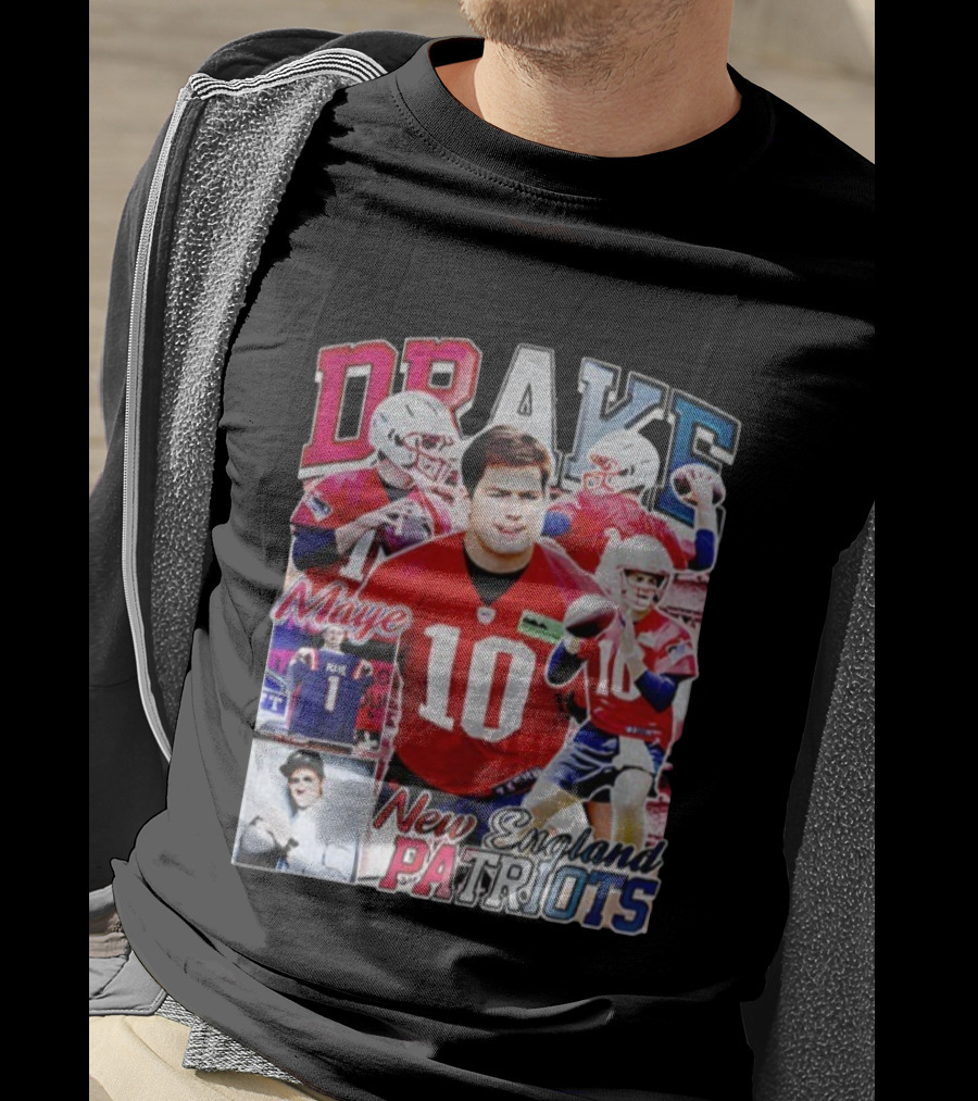 Drake Maye New England Patriots NFL Football Collage T-Shirt