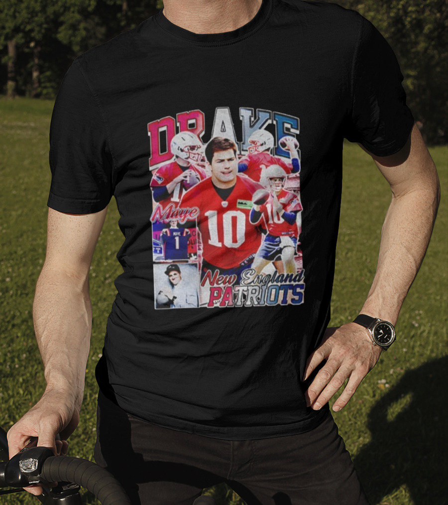 Drake Maye New England Patriots NFL Football Collage T-Shirt