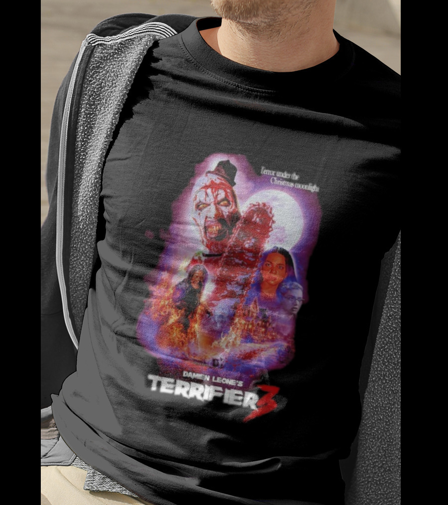 Damien Leone's Terrifier 3 Under The Christmas Moonlight Chainsaw Clown Horror T-Shirt